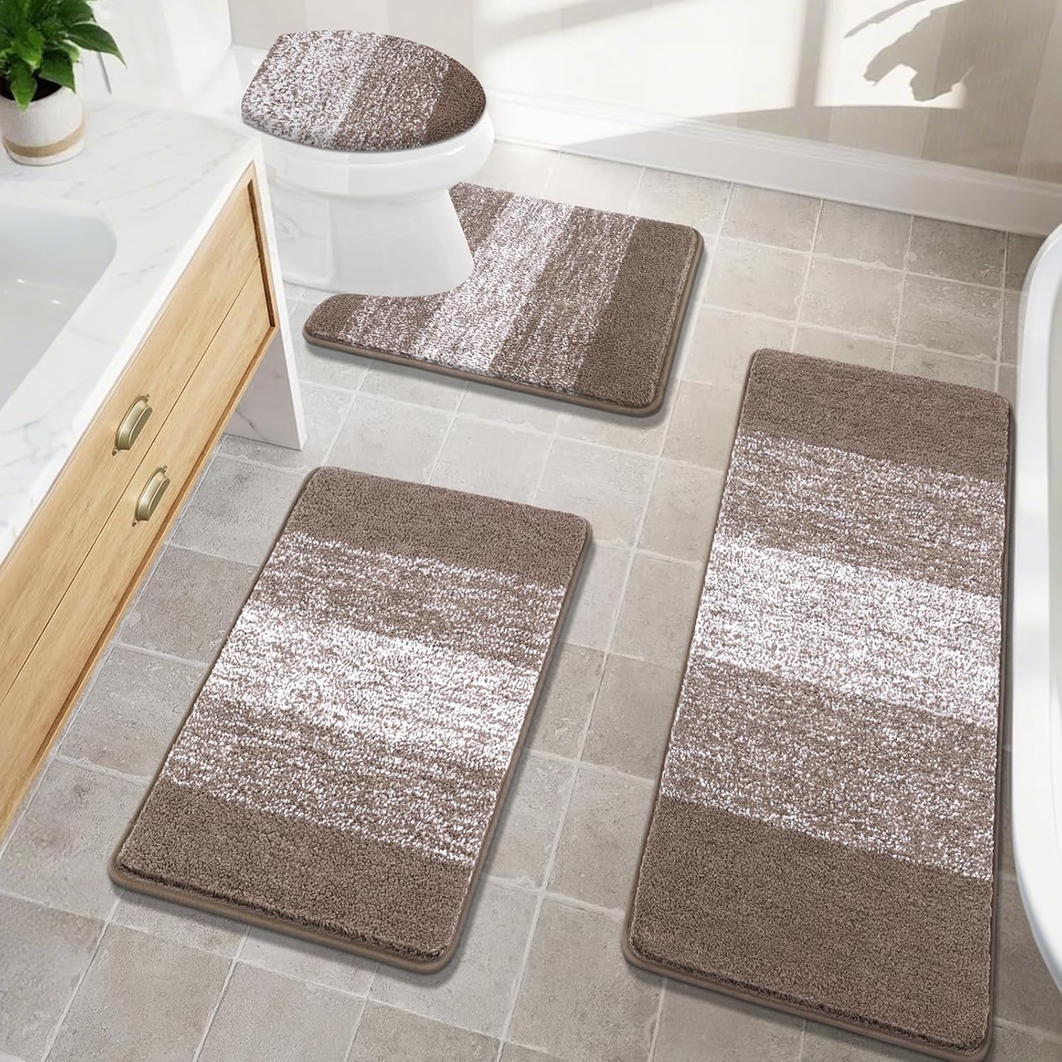 Bsmathom Non-Slip Bathroom Rugs Set 4 Piece for Comfort