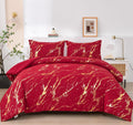 Red Gold Metallic Marble Comforter Set King - Festive Luxury Bedding
