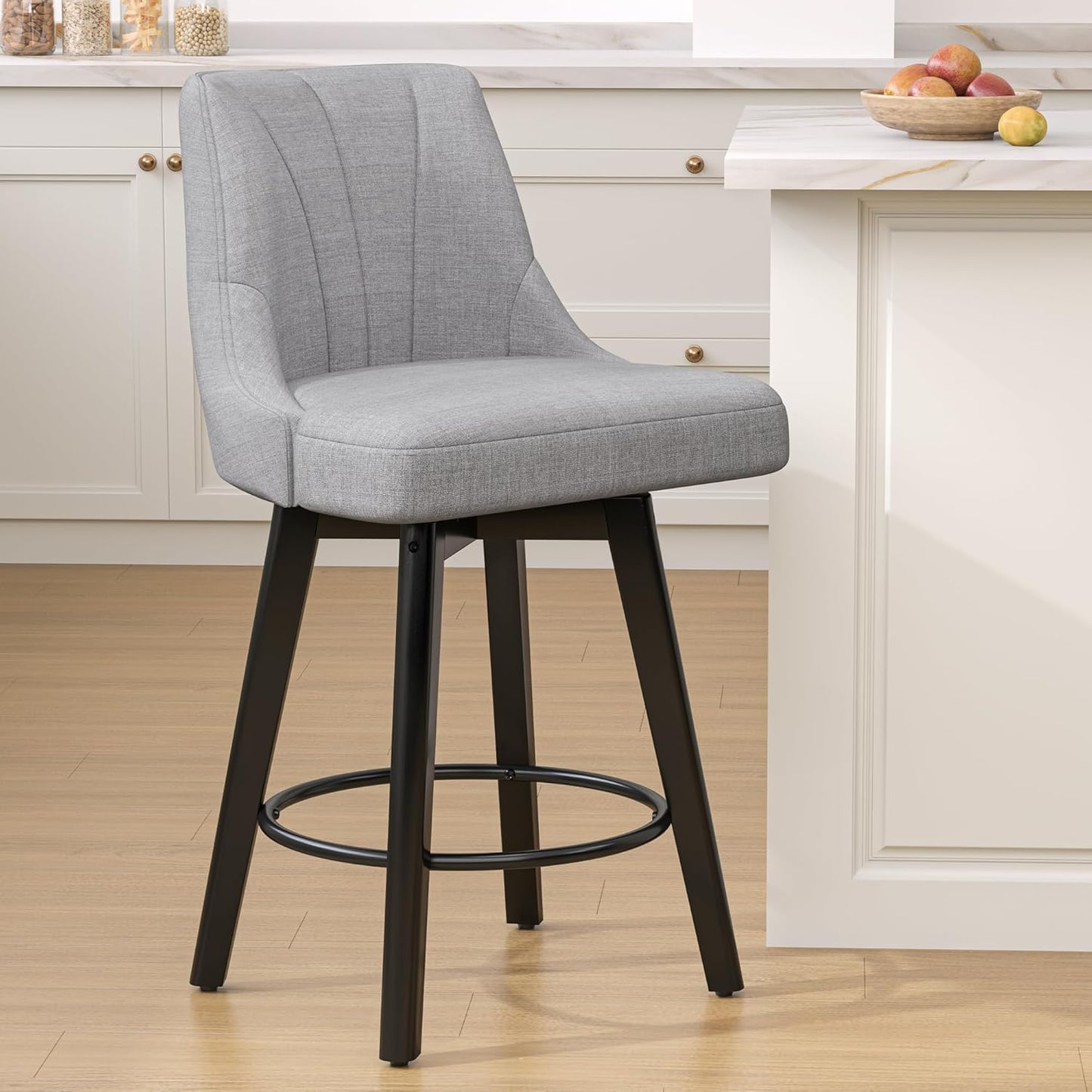Counter Height Swivel Bar Stool with Solid Wood Legs for Comfort