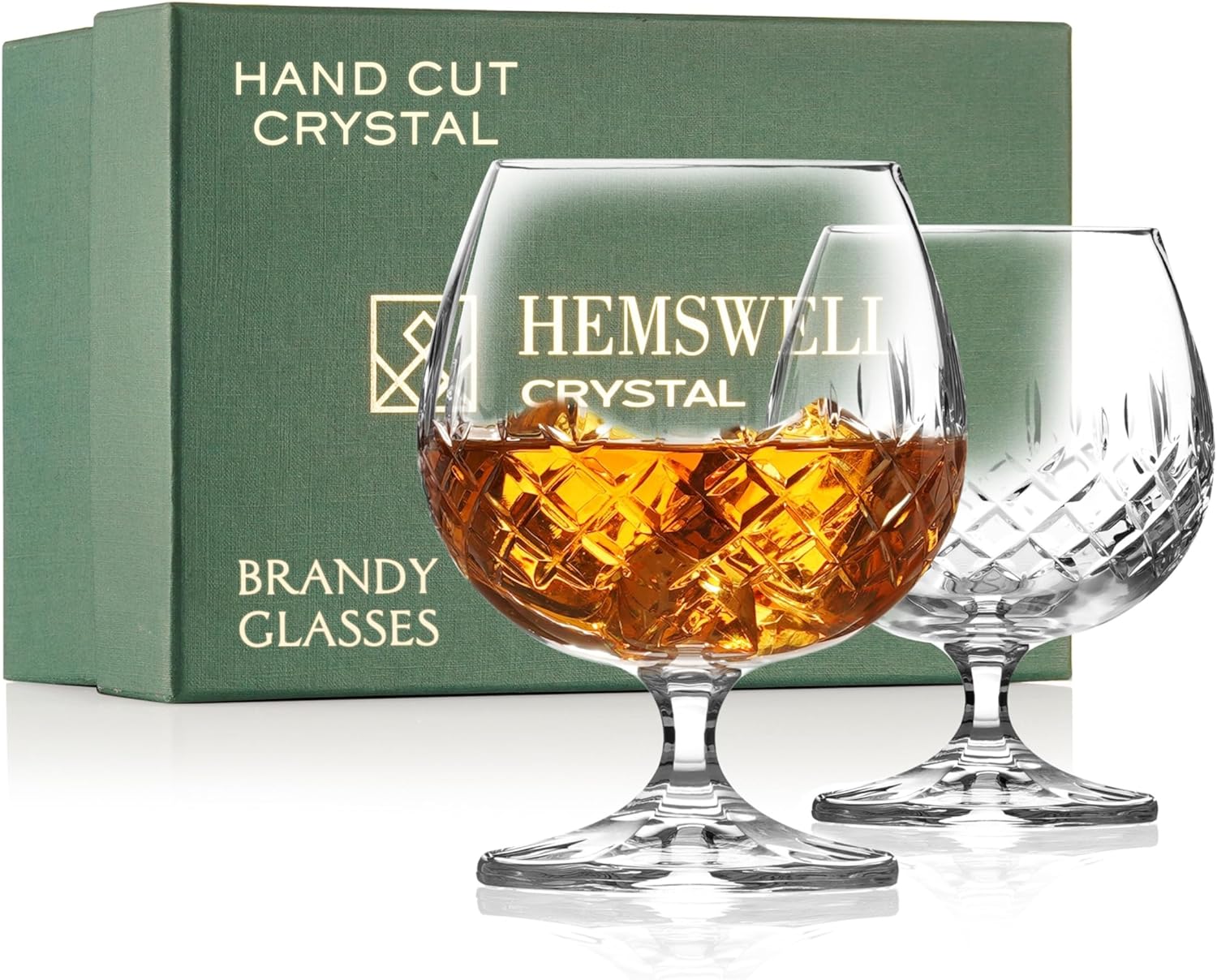 Brandy Snifter Glasses Set of 2 - Elegant Cut Glass Goblets