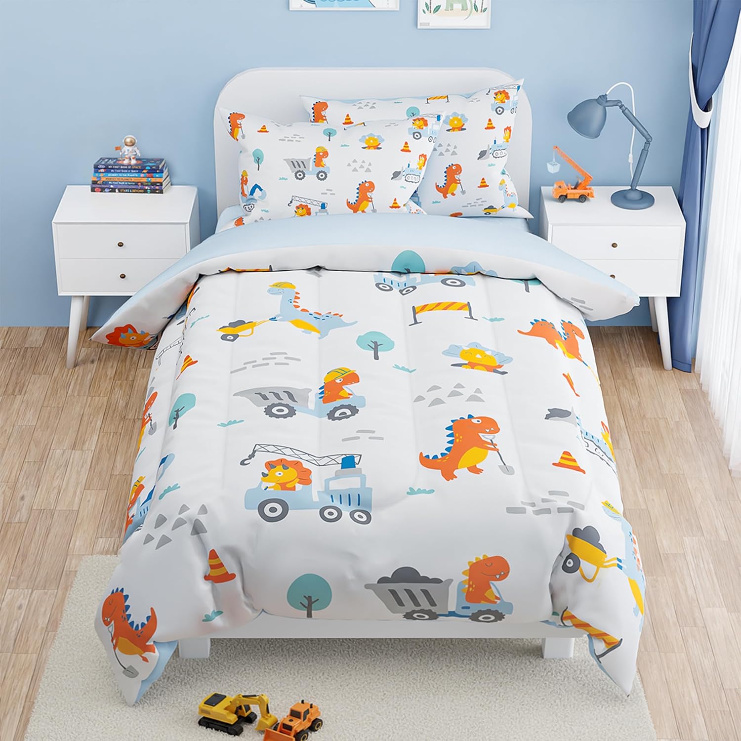 Dinosaur Comforter Set Twin Size for Kids Boys - 3 Pcs Bedding