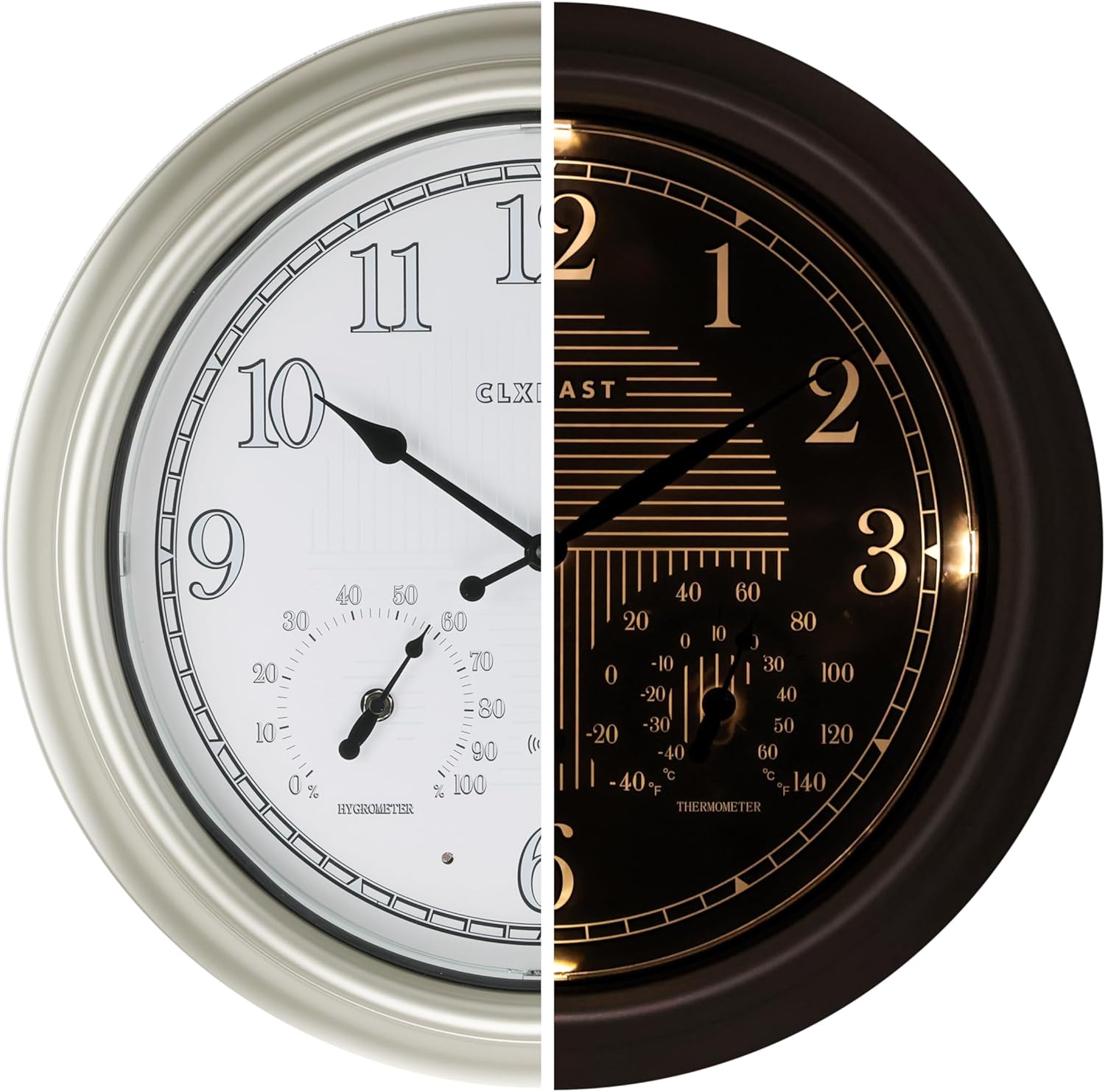 CLXEAST 18 Inch Illuminated Atomic Analog Wall Clock for Outdoors