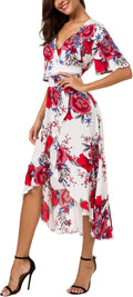 Kormei Womens Short Sleeve Floral High Low V-Neck Maxi Dress