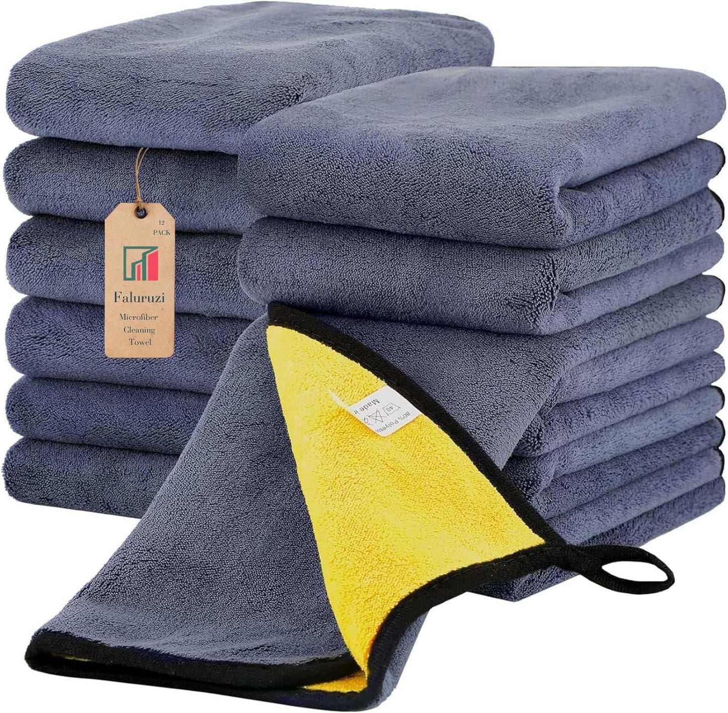 12 Pcs Microfiber Cleaning Towels - Ultimate Car Care Kit for Men by Faluruzi