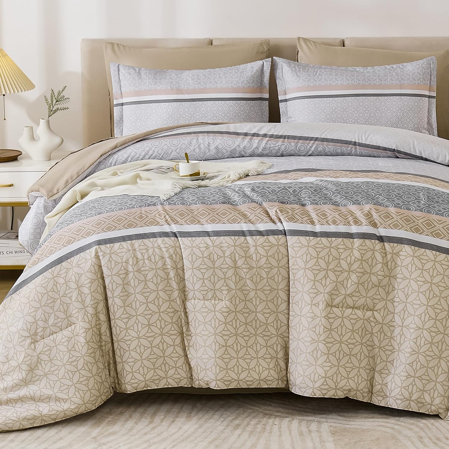 Beige Comforter Set Queen Size by WONGS BEDDING - 7 Pieces