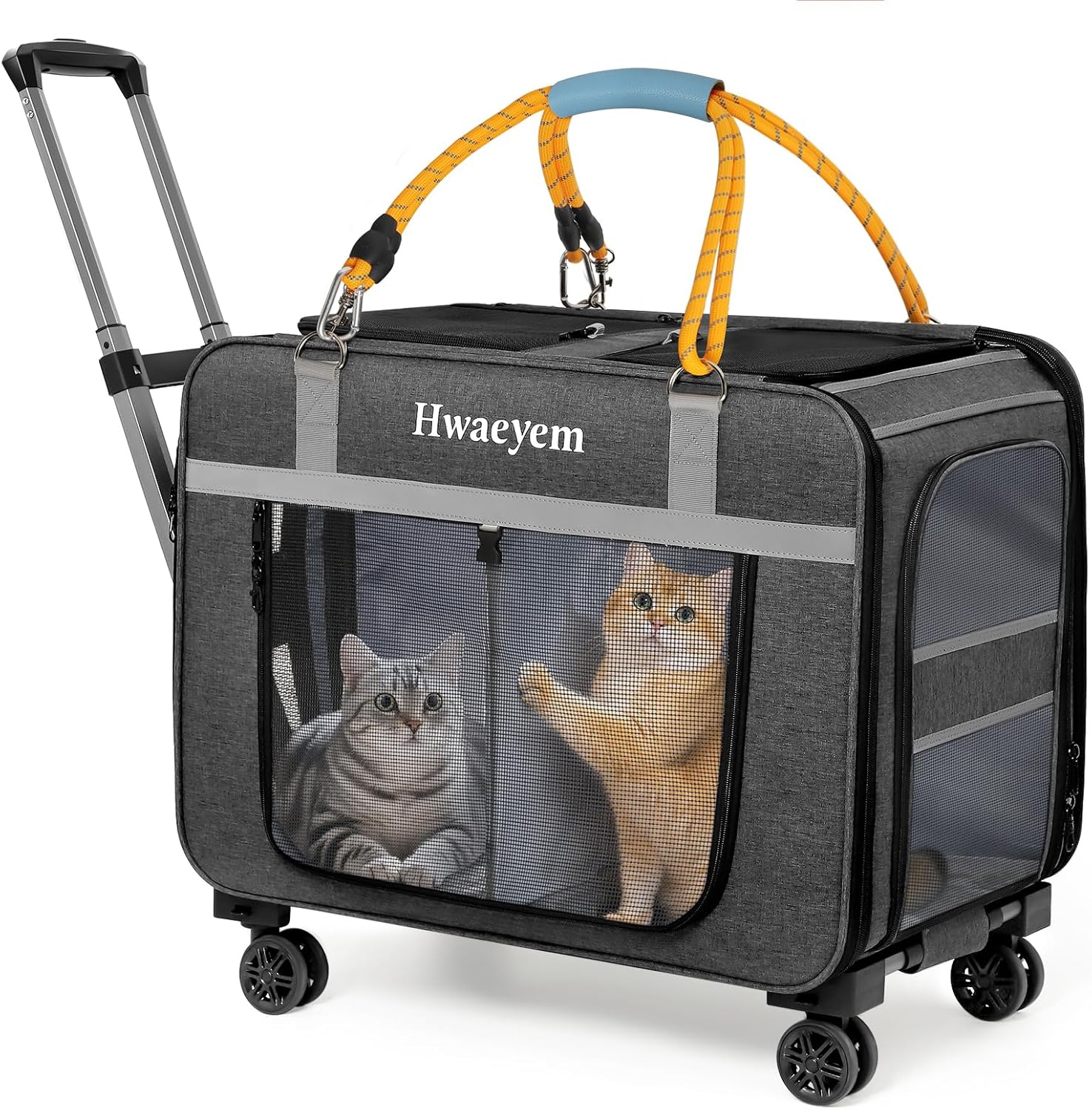 Extra Large Pet Cat Carrier with Wheels for 2 Cats or Dog