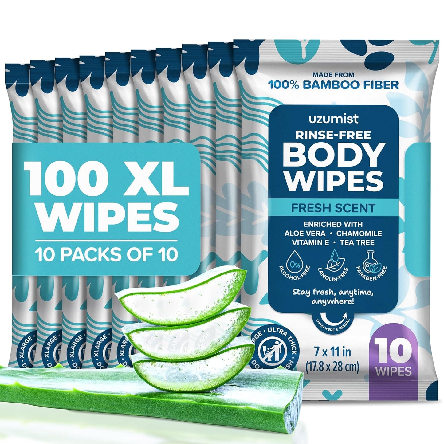 Ultra Thick Body Wipes for Adults Bathing No Rinse 100pc XL