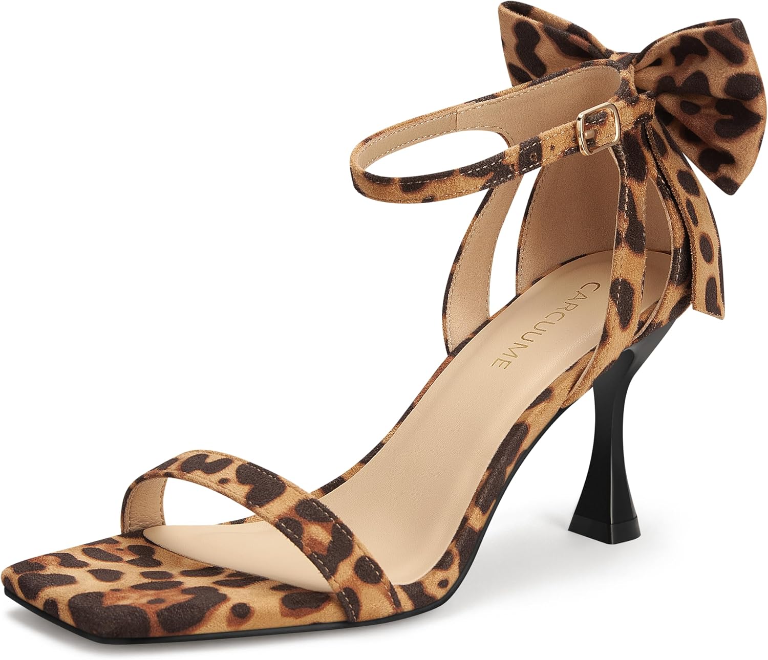 Carcuume Women's Square Toe Heels with Bow Tie Ankle Strap