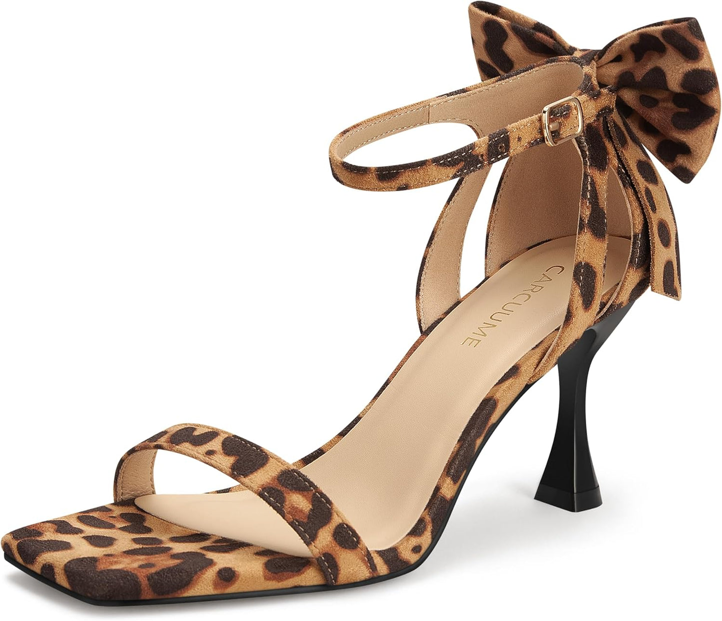 Carcuume Women's Square Toe Heels with Bow Tie Ankle Strap