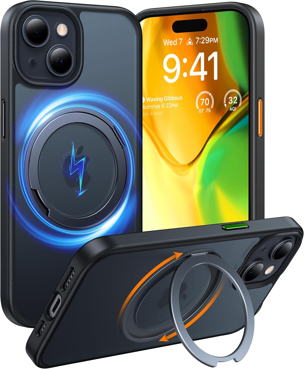 TORRAS 360 Rotatable Stand Case for iPhone 15/14 - Shockproof