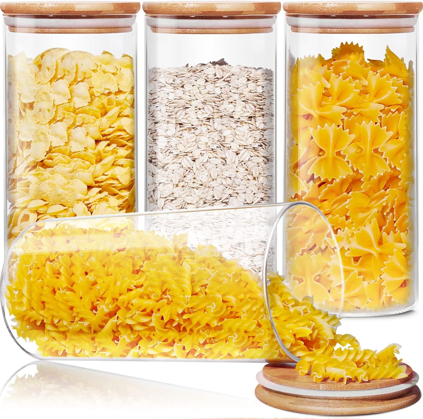 Glass Jars with Bamboo Lids Set of 4 for Kitchen Storage