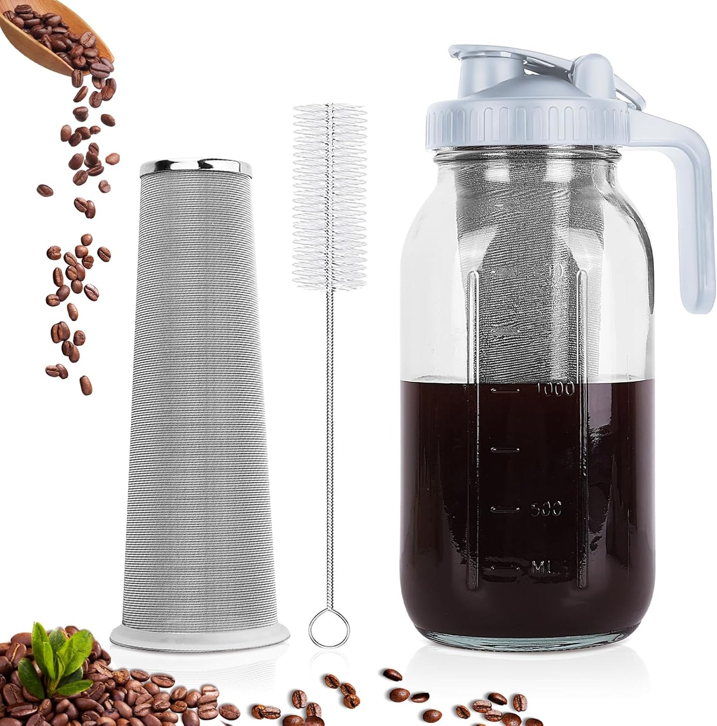 Cold Brew Coffee Maker with Stainless Filter - Airtight 64 oz Pitcher - QHH