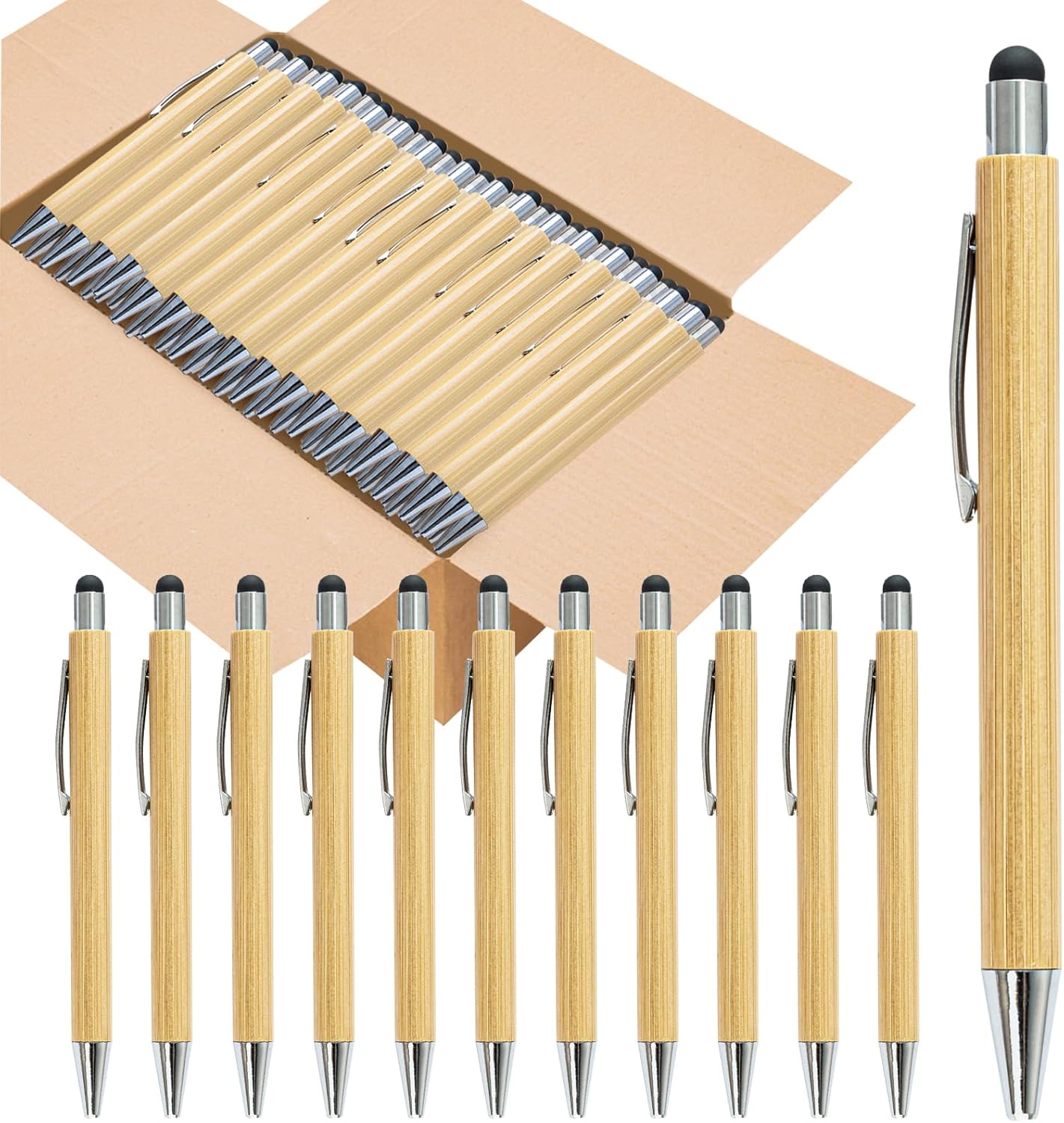 200pcs Bamboo Pens Bulk with Touch Stylus Tip for Custom Gifts