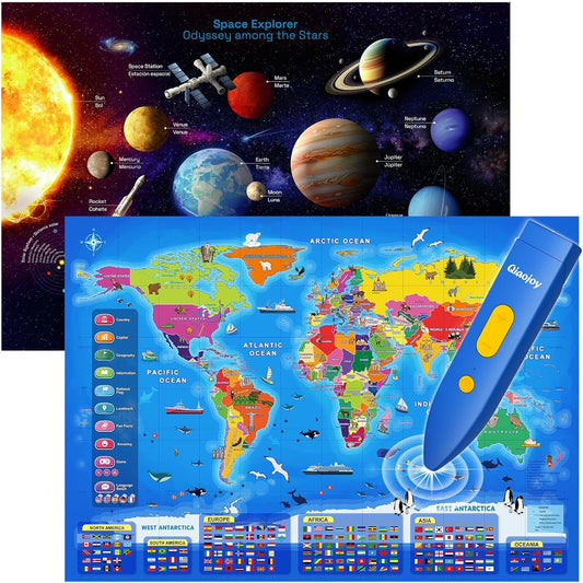 Bilingual Interactive Space and World Map Set for Kids Learning
