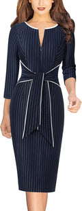 Womens Front Zipper Tie Waist Bow Slim Bodycon Pencil Dress