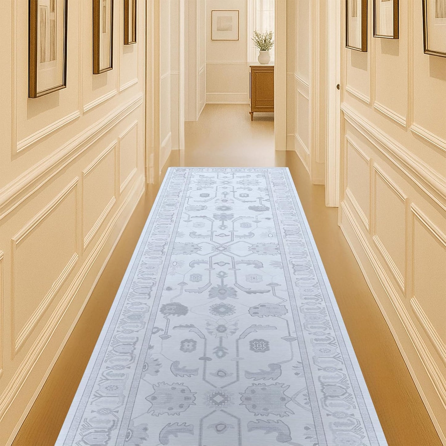 Beige Oushak Rug - Modern Vintage Floral Accent Area Rug