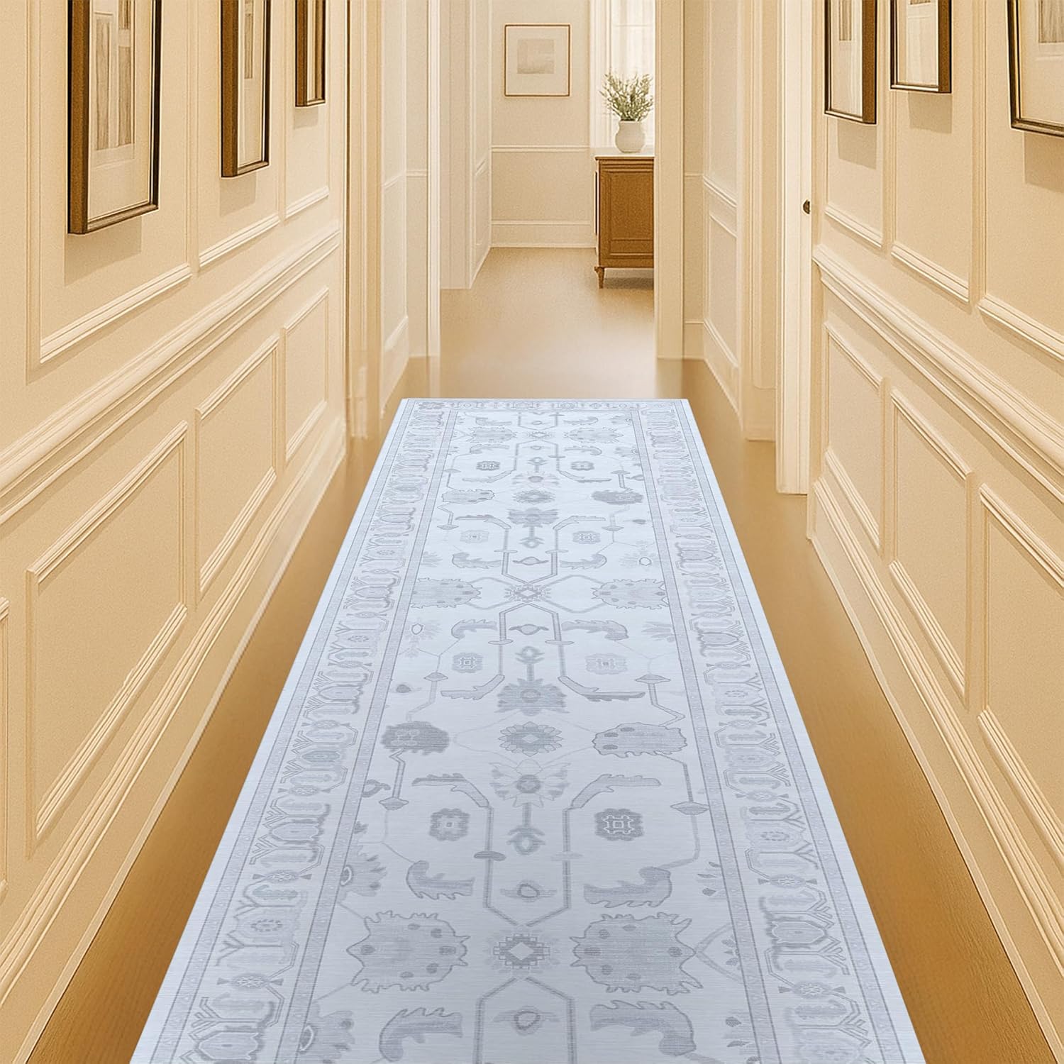 Beige Oushak Rug - Modern Vintage Floral Accent Area Rug