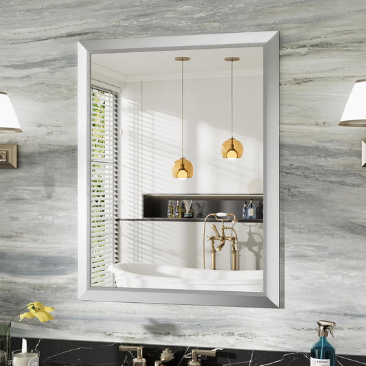 28x36 Inch Silver Bathroom Mirror for Wall with Thick Frame