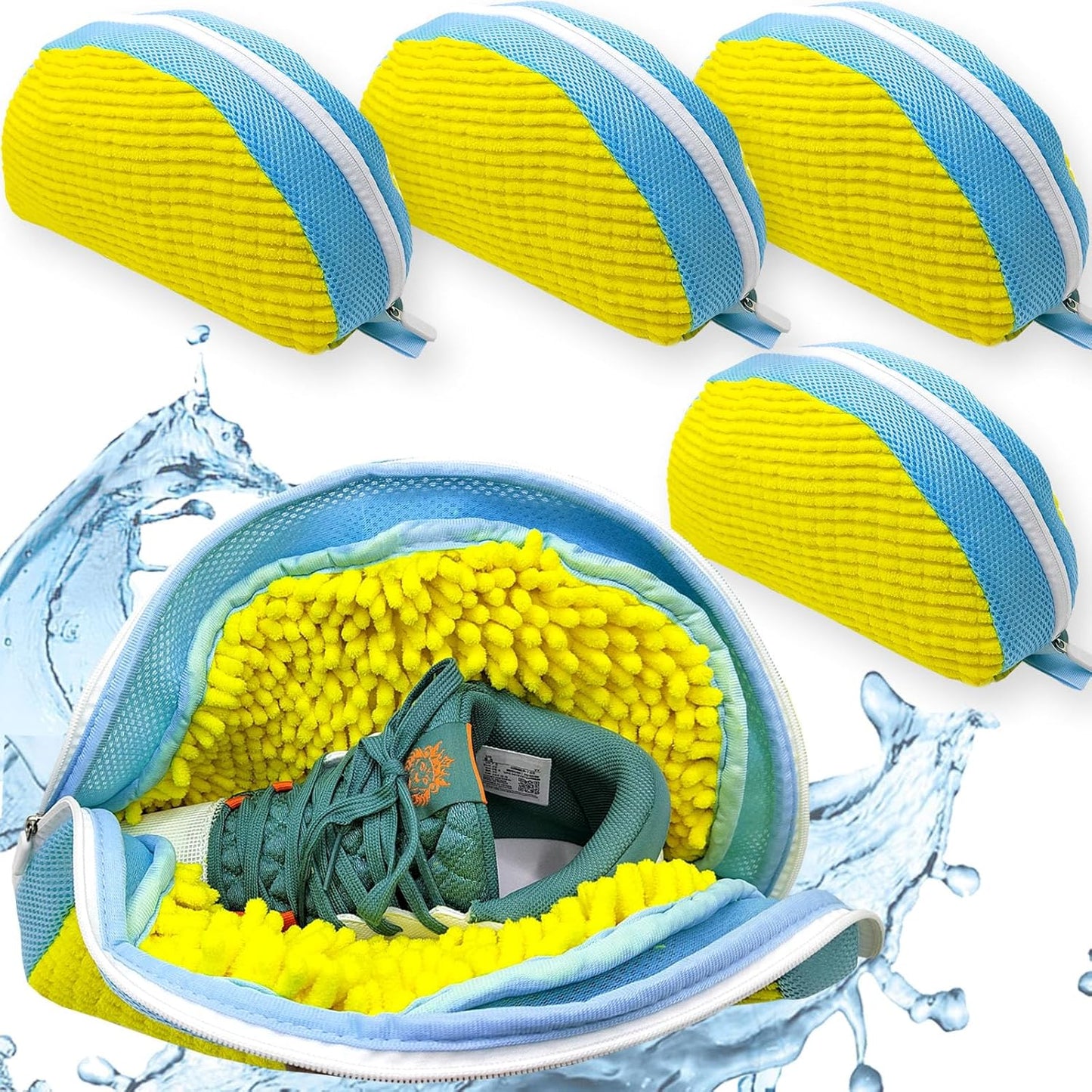 Set of 4 Yellow Shoe Washing Bags - Reusable & Durable