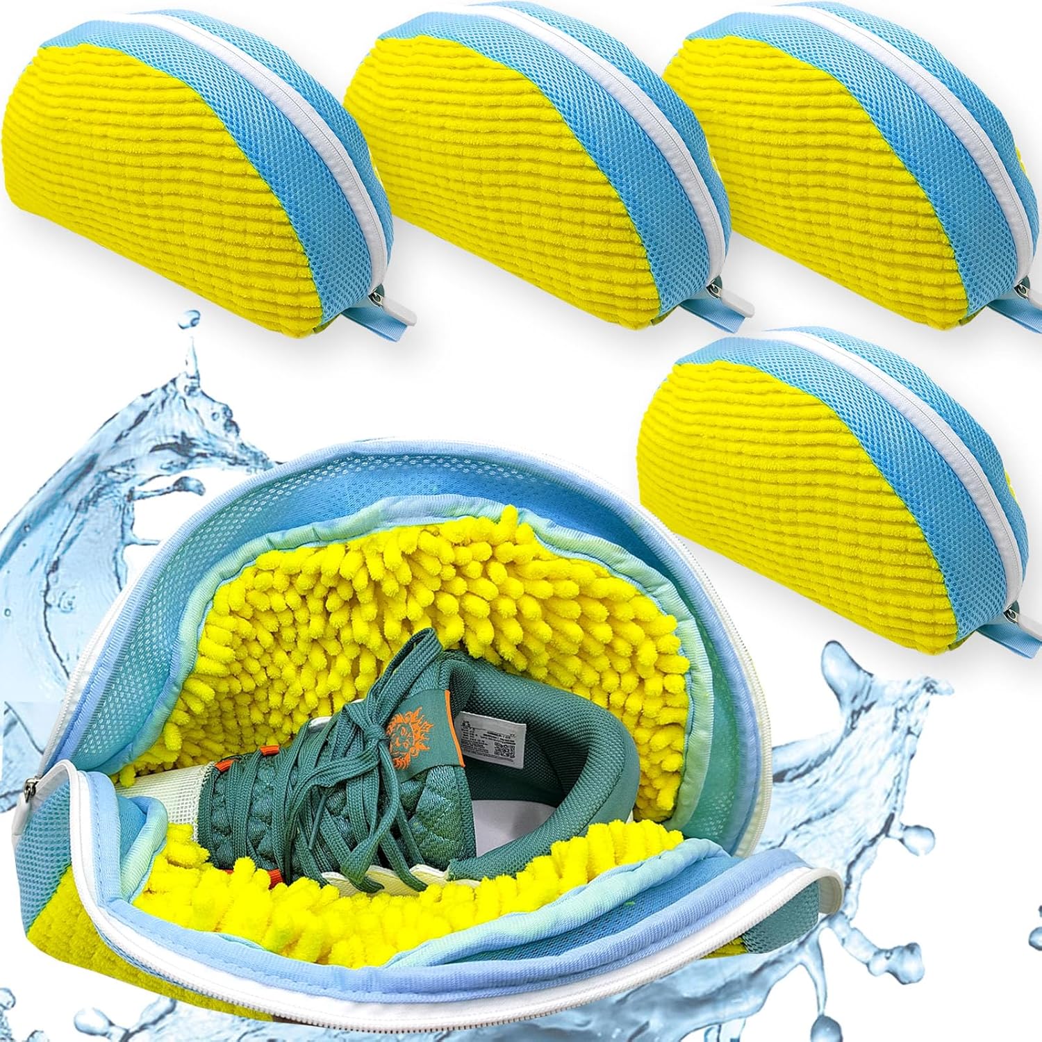 Set of 4 Yellow Shoe Washing Bags - Reusable & Durable