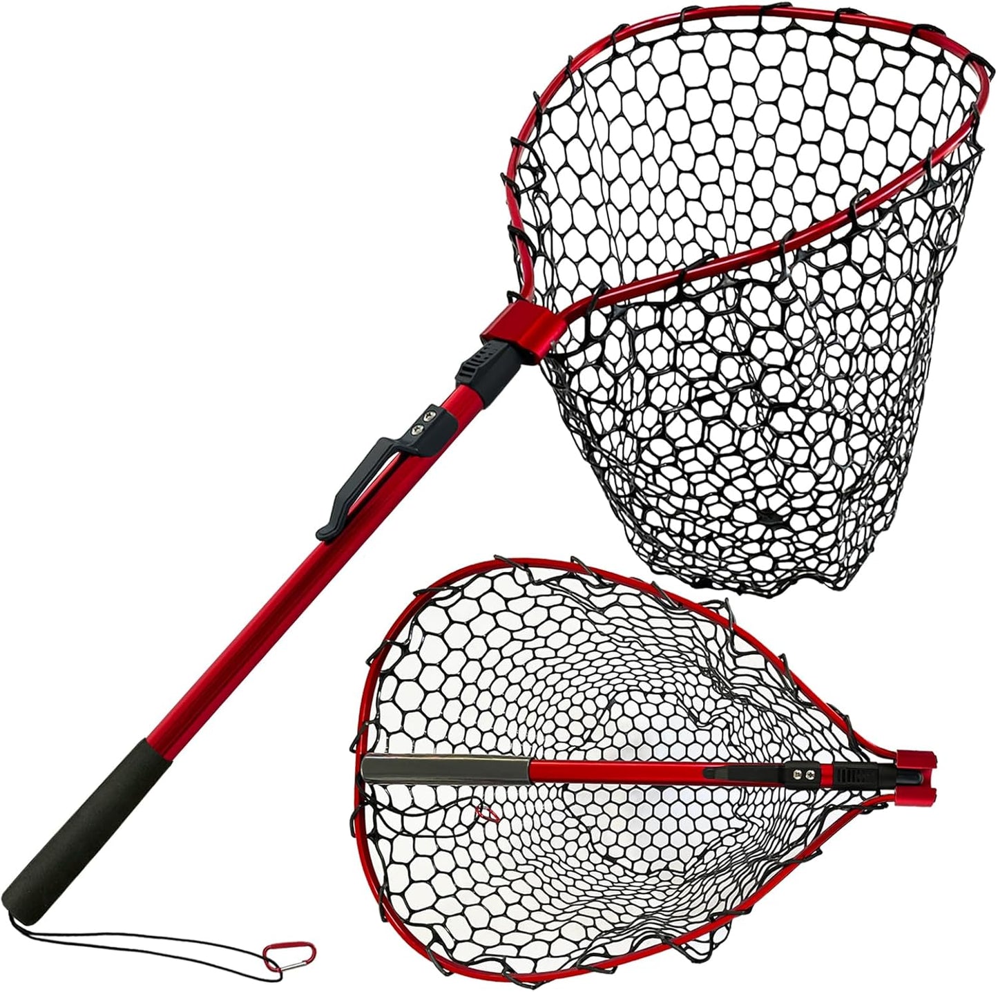 SEASPRO Telescoping Rubber Fishing Net - Lightweight & Durable - Non-Slip Grip - Blue/Red - Large Size