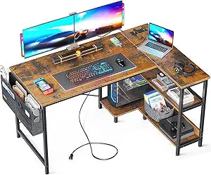 ODK 48 Inch Small L Shaped Gaming Computer Desk with Power Outlets