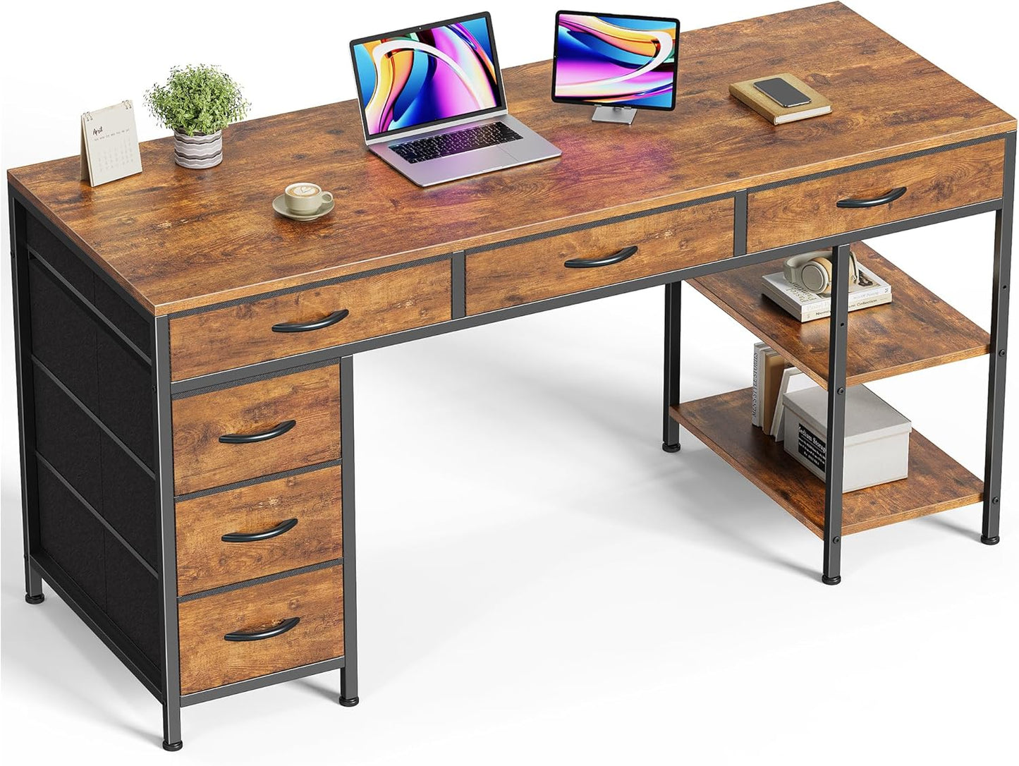 54 Inch Computer Desk with 6 Drawers for Home Office Use