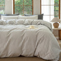 Striped Duvet Cover Set Queen - Breathable 100% Washed Cotton