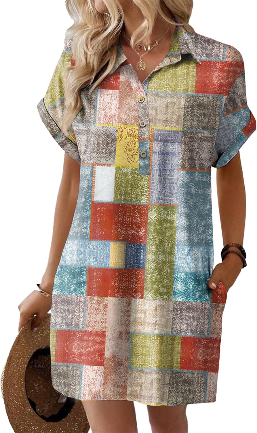 HOTOUCH Womens Summer Shirt Dress with Pockets for Casual Wear