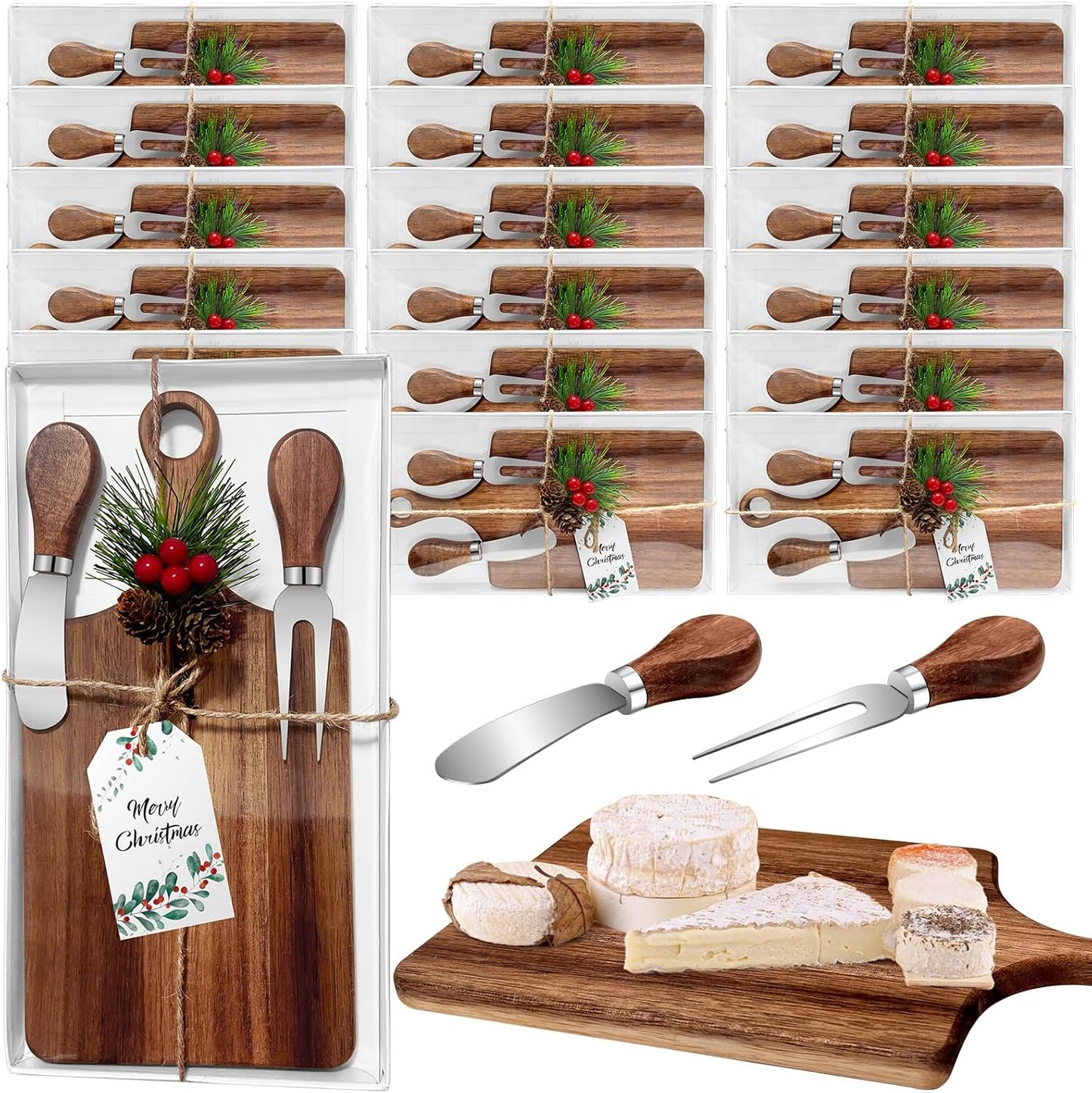 18 Pcs Christmas Gifts Acacia Wooden Cheese Board Set