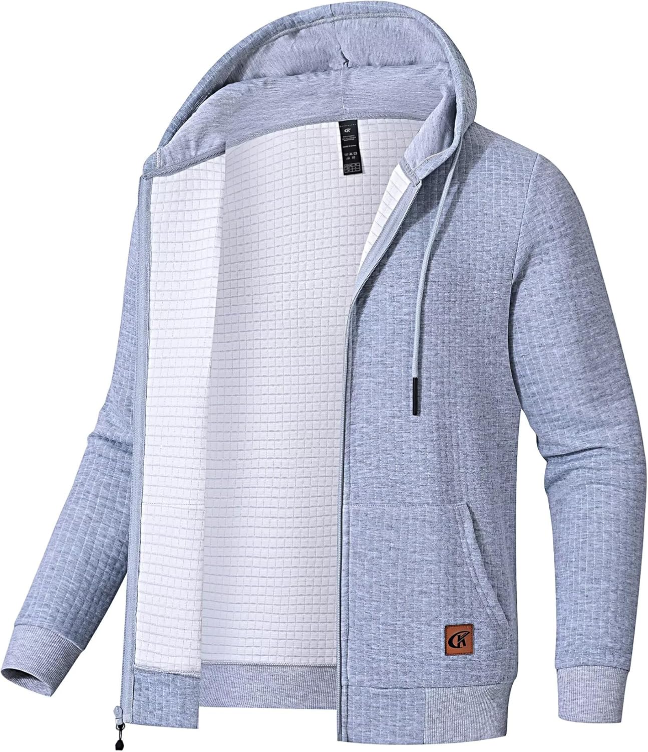 Satankud Men's Jacquard Plaid Lightweight Zipper Hoodie Jacket