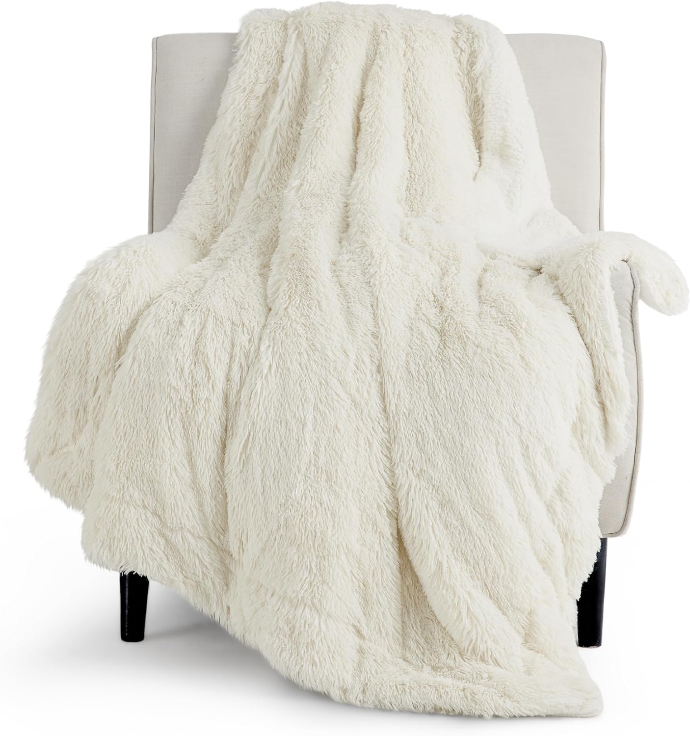 Bedsure GentleSoft Fluffy Cream Throw Blanket for Cozy Comfort
