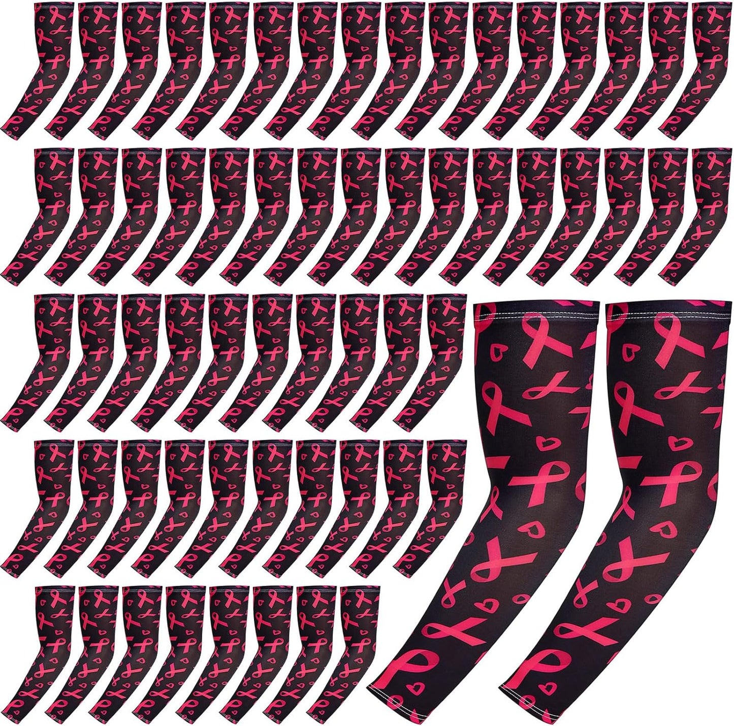 30 Pairs Pink Ribbon Arm Sleeves for Breast Cancer Awareness
