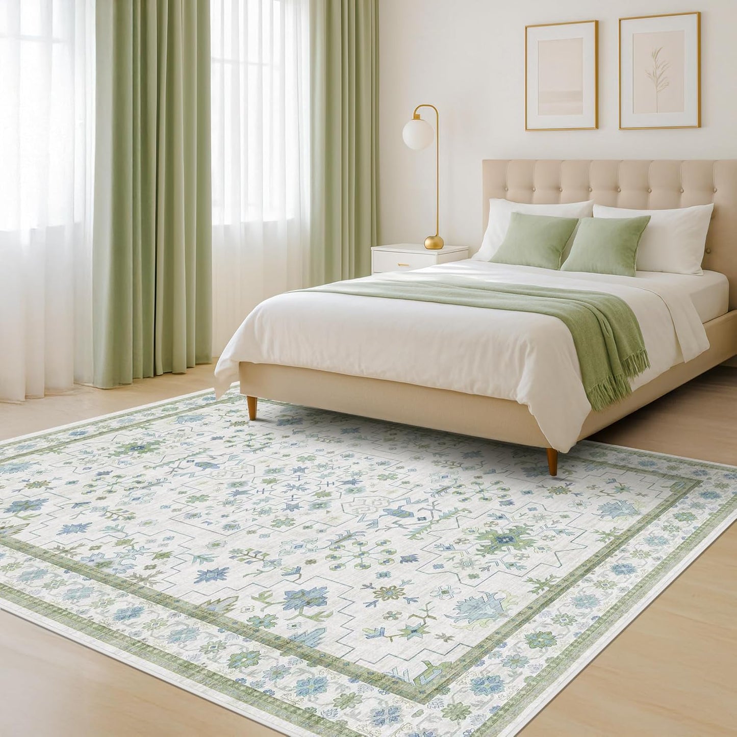 Oushak Area Rug for Bedroom 5x7 - Vintage Boho Floral Design