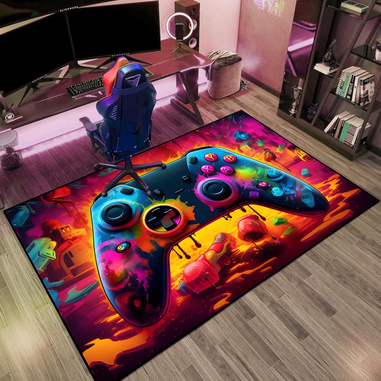 KALERA Gaming Area Rug - Lava Design & Colorful Gamepad