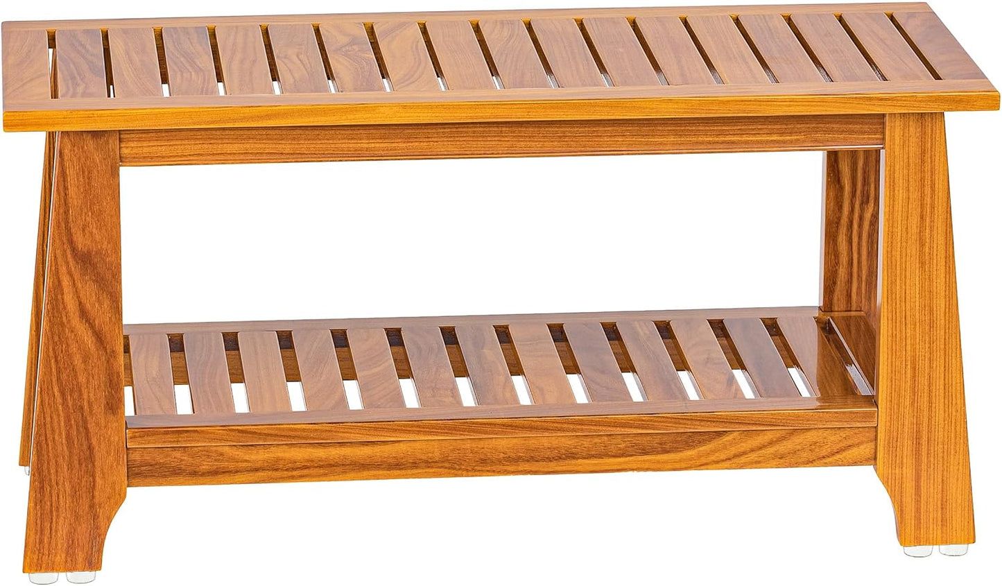30in Commercial Teak Shower Bench with Non-Slip Feet & Stability