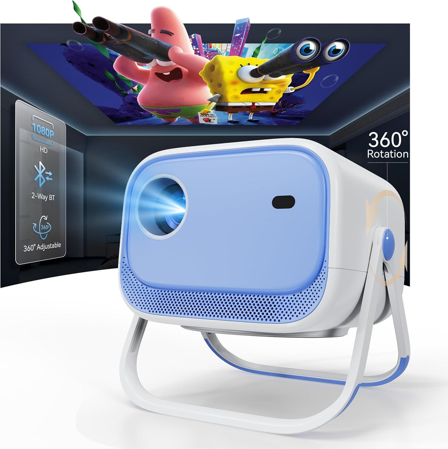 MEER 1080P iPhone Projector: Electric Focus, 360 Stand, WiFi, Bluetooth