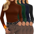 4 Pack Women's Cotton Blend Turtleneck Tops - Slim Ribbed Base Layer