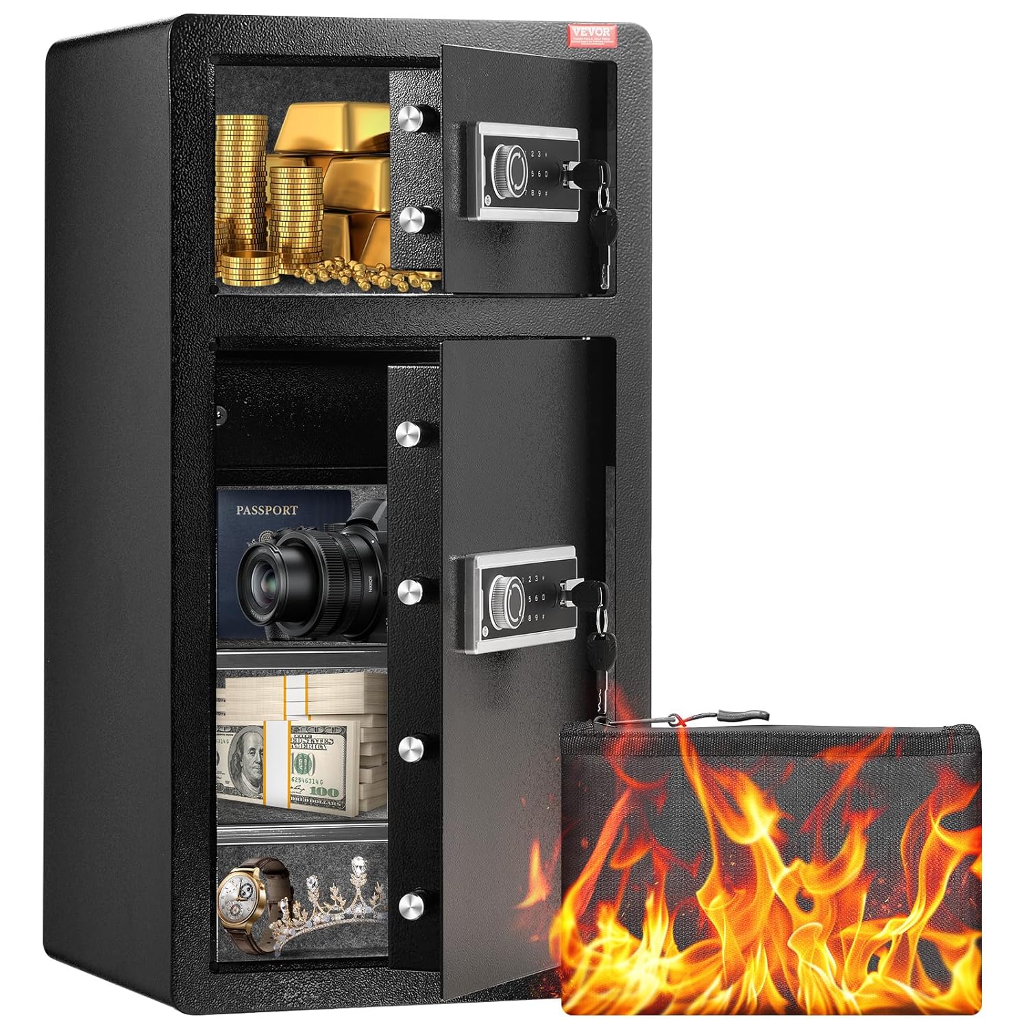VEVOR Double Doors Safe Box with Key Lock & Password Features