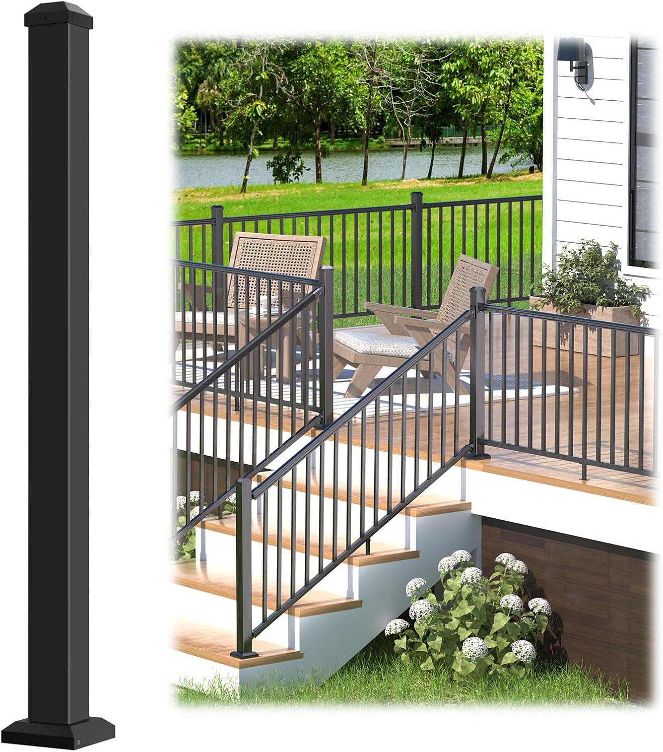 Aluminum Railing Post for Decks and Porches - Black Textured Finish