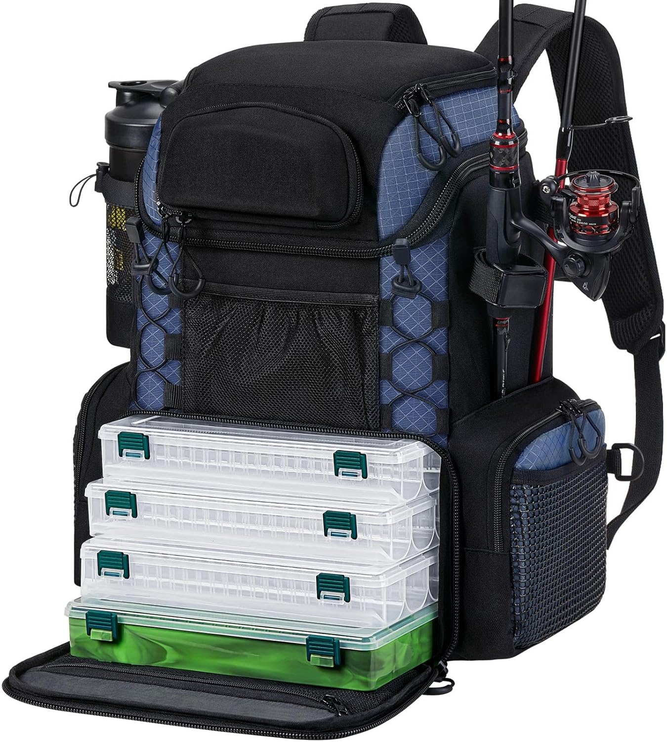 Piscifun Fishing Tackle Backpack with Rod Holders and Tackle Boxes