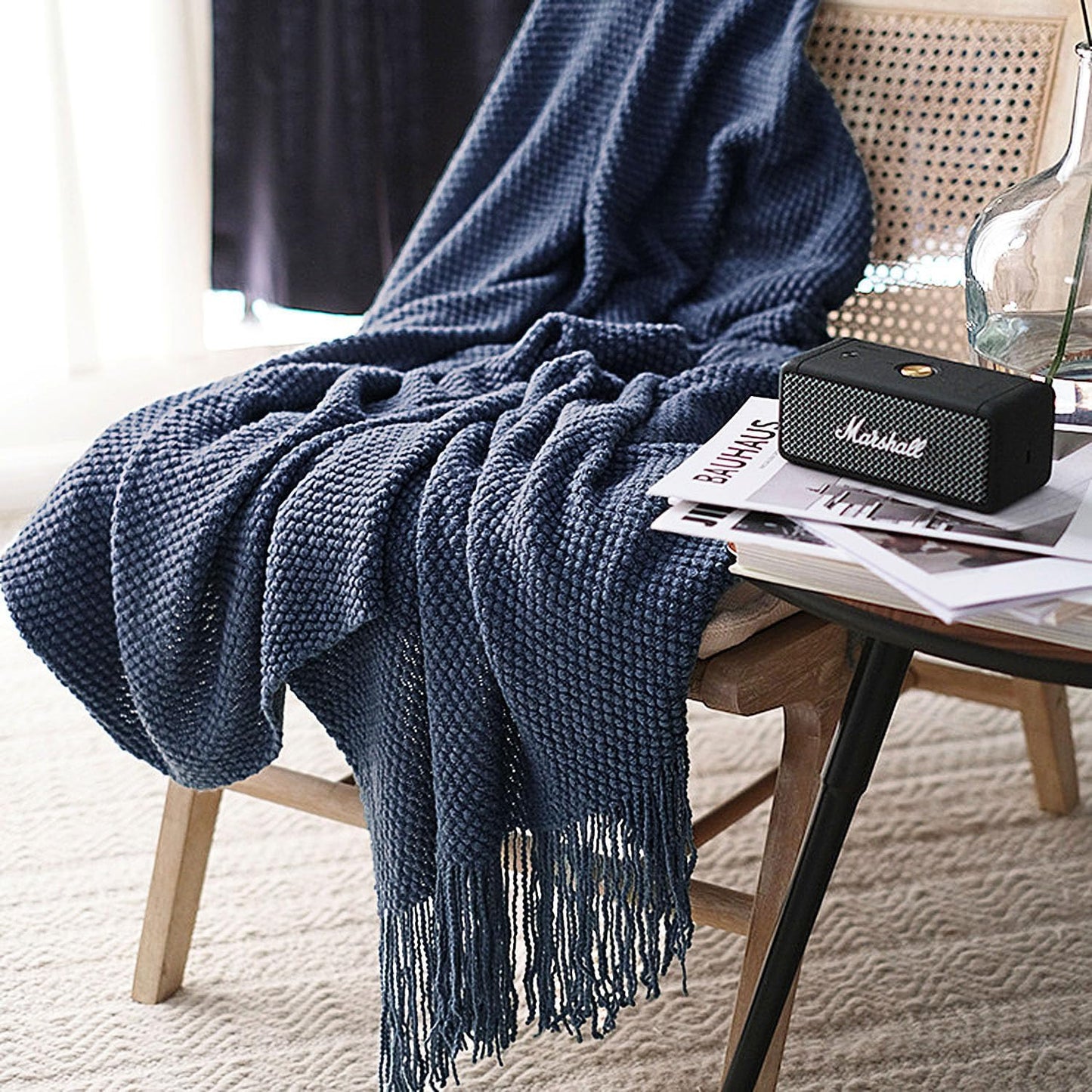 LOMAO Knitted Throw Blanket with Tassels for Cozy Home Decor