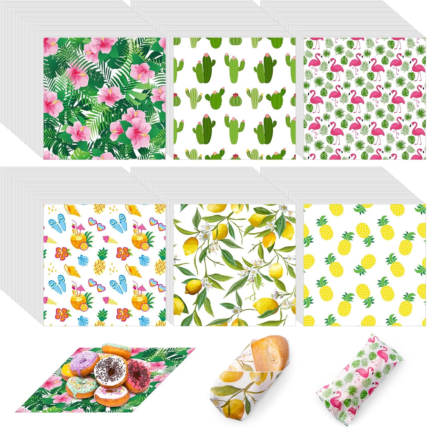 960 Pcs Summer Theme Wax Paper Sheets for Food Wrapping Needs