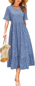 STYLEWORD Women's Summer 2025 Flowy Tiered Midi Beach Dress - Pockets