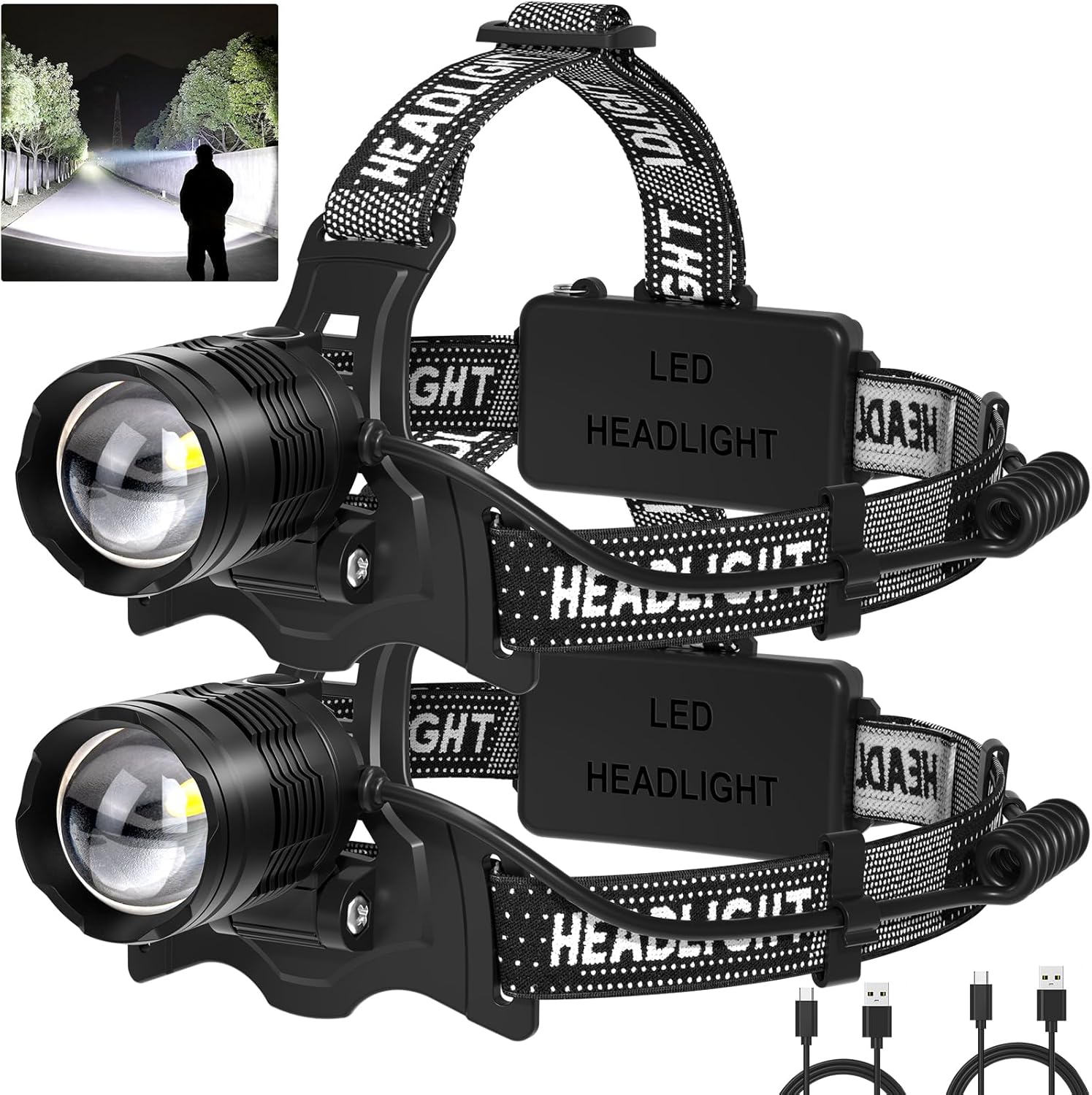 azamine LED Headlamp Rechargeable 3000 Lumens for Camping