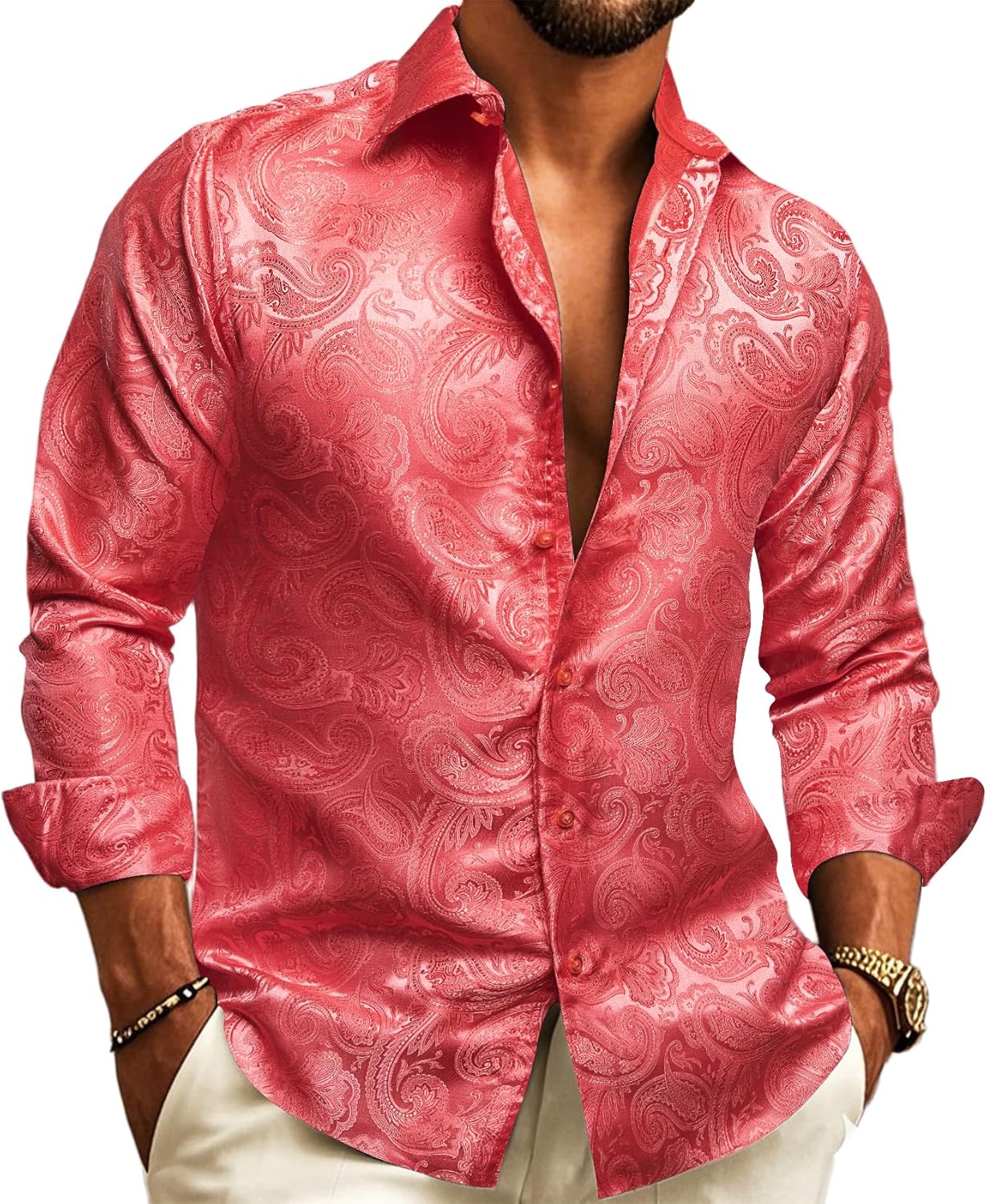 Barry.Wang Men's Silk Shirts for Stylish Cowboy Casual Wear