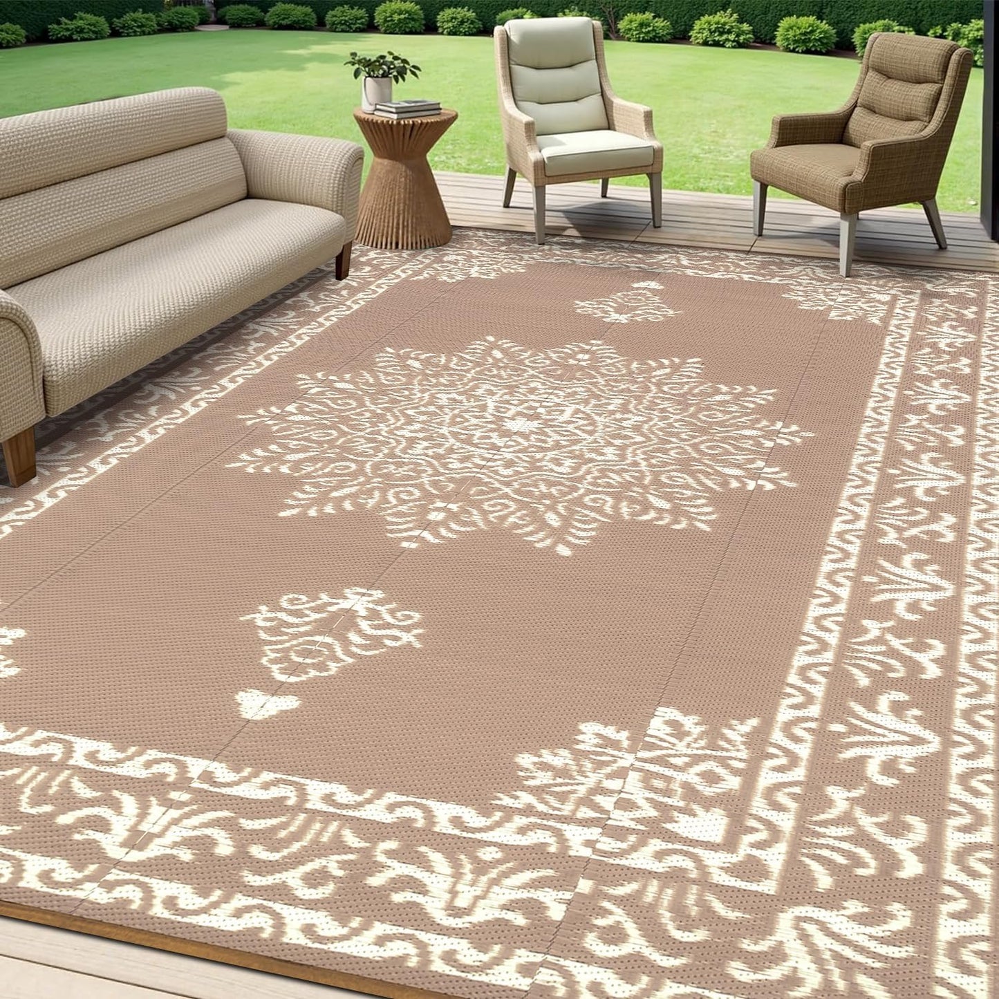 Yamaziot Outdoor Rug 8x10 Ft - Stylish Waterproof Patio Carpet