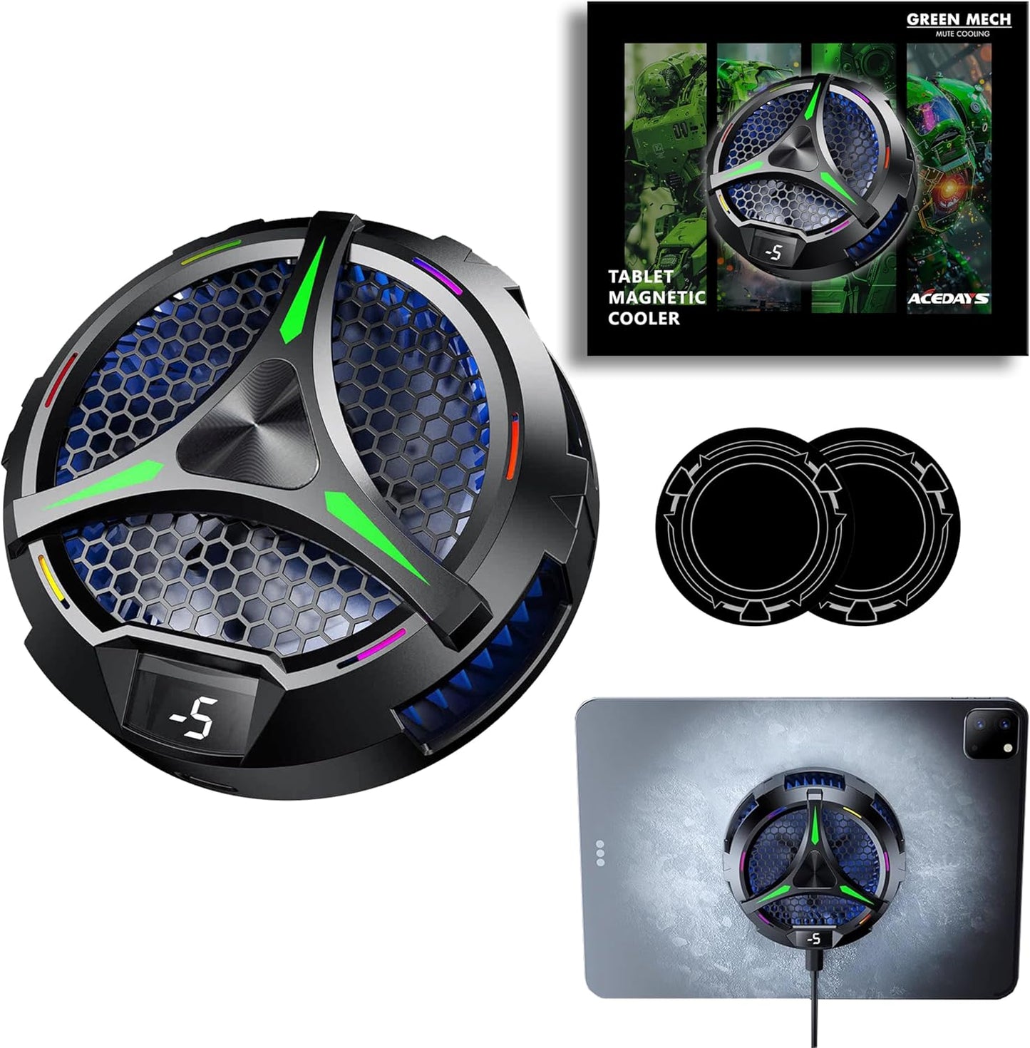iPad Cooler for Mobile Gaming and Streaming with LED Display