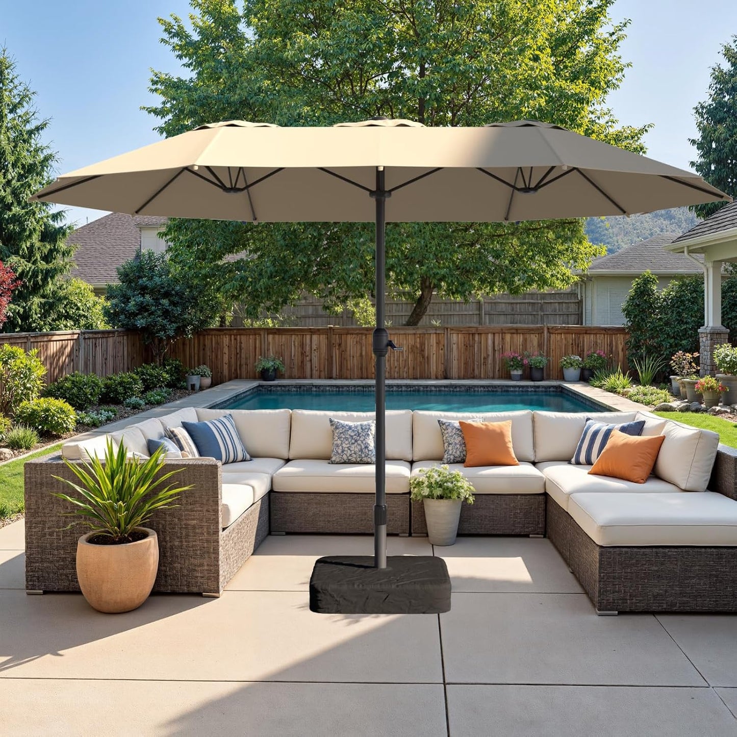 Outdoor Patio Umbrella with Push Button Tilt and Crank Design