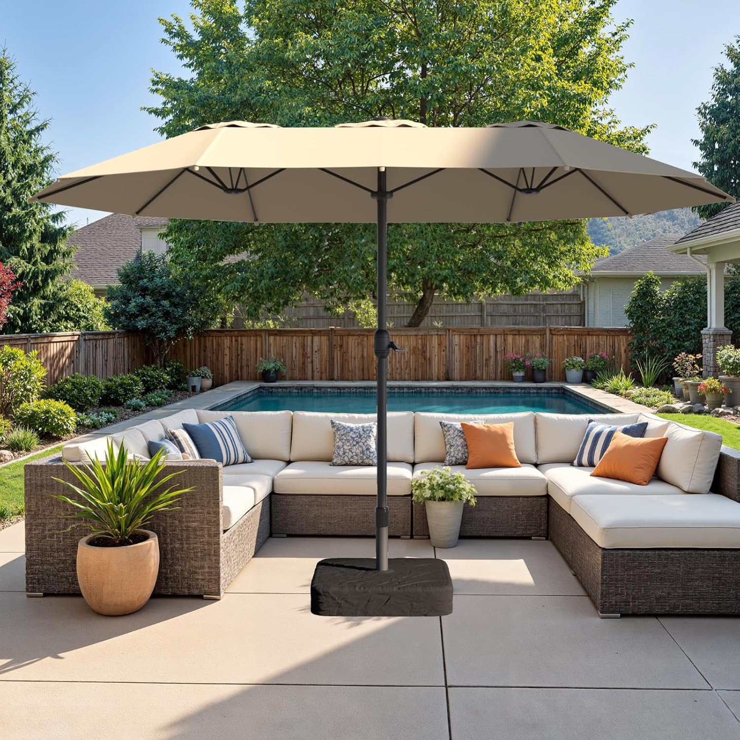 Outdoor Patio Umbrella with Push Button Tilt and Crank Design